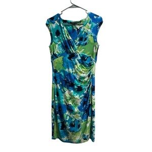 Lauren Ralph Lauren Womens Blue‎ Green Sheath Wrap Dress Floral V-Neck Size 10